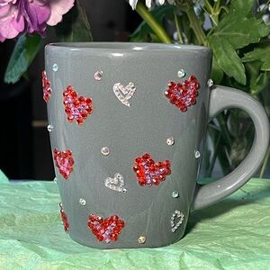 Coffee tea Gray bling rhinestone mug Handcrafted New